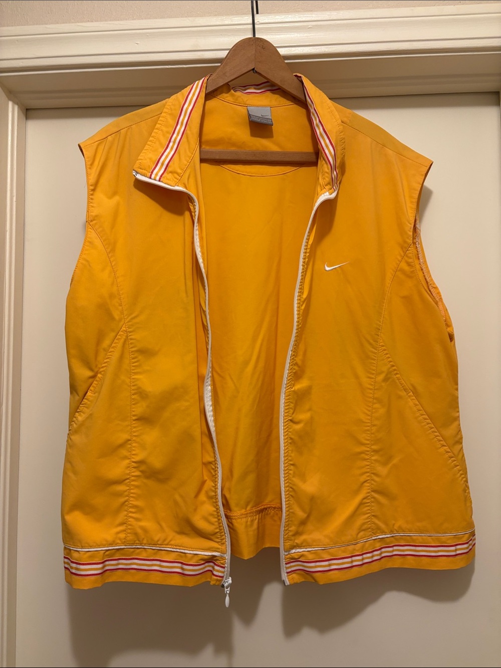 Nike women’s Bright Yellow Sleeveless Zip Vest with Stripe Trim